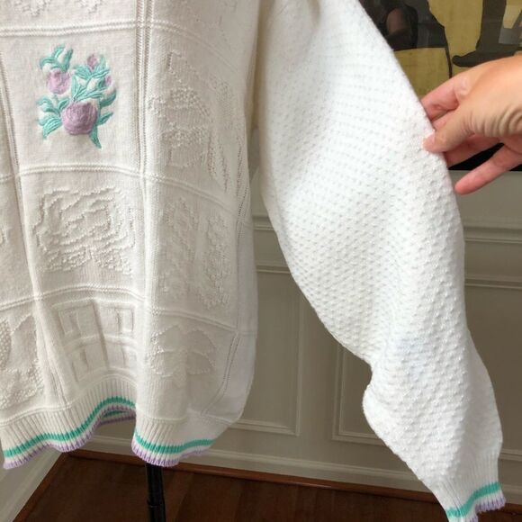Vintage Embroidered Patchwork Cotton Sweater M - Picture 5 of 10